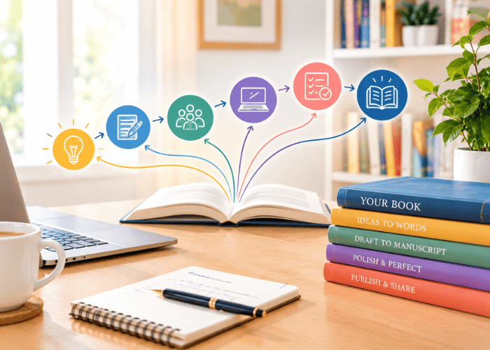 Ghostwriting process from idea development to drafting, revision, approval, and a finished book