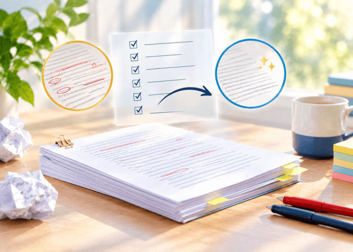 Polish Your Book for Publishing with a manuscript revision checklist, marked-up pages, and a clear path to a clean final draft.